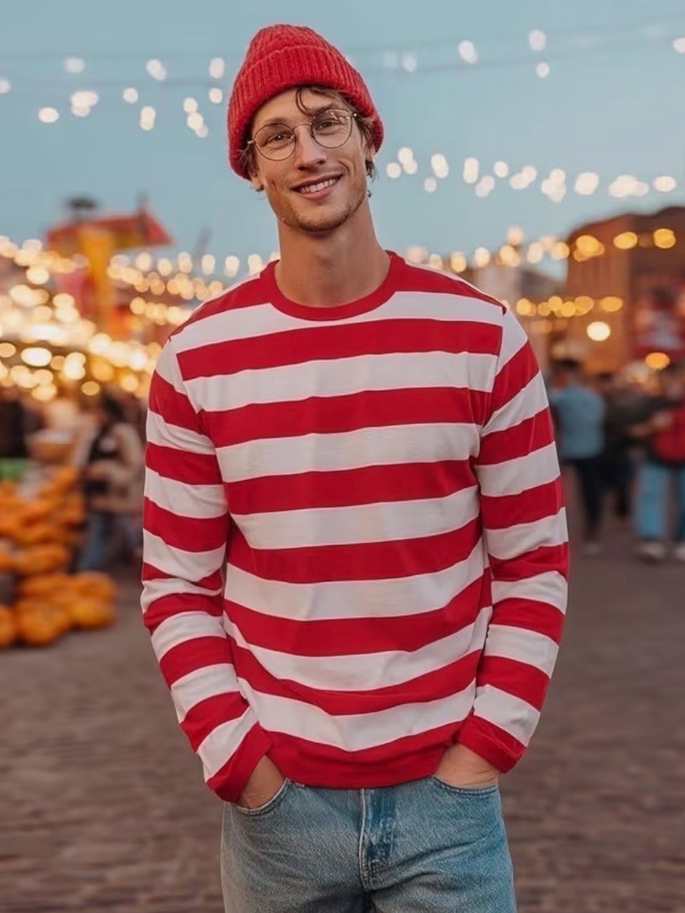 NWOT Where’s Waldo Red & White Striped Long Sleeve Shirt